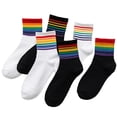 thumbnail image 5 of Calcetines de mujer, calcetines de longitud media, medias de otoño e invierno, calcetines de arcoíris a rayas, calcetines de algodón altos de estilo japonés para mujer, 5 of 5