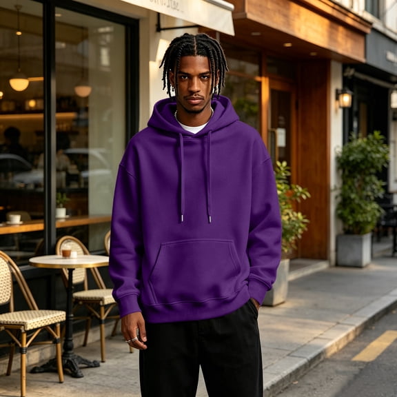 Men's Cotton Fleece Pullover Hoodie Loose Fit Ultra Soft Hooded Sweatshirt With Pockets