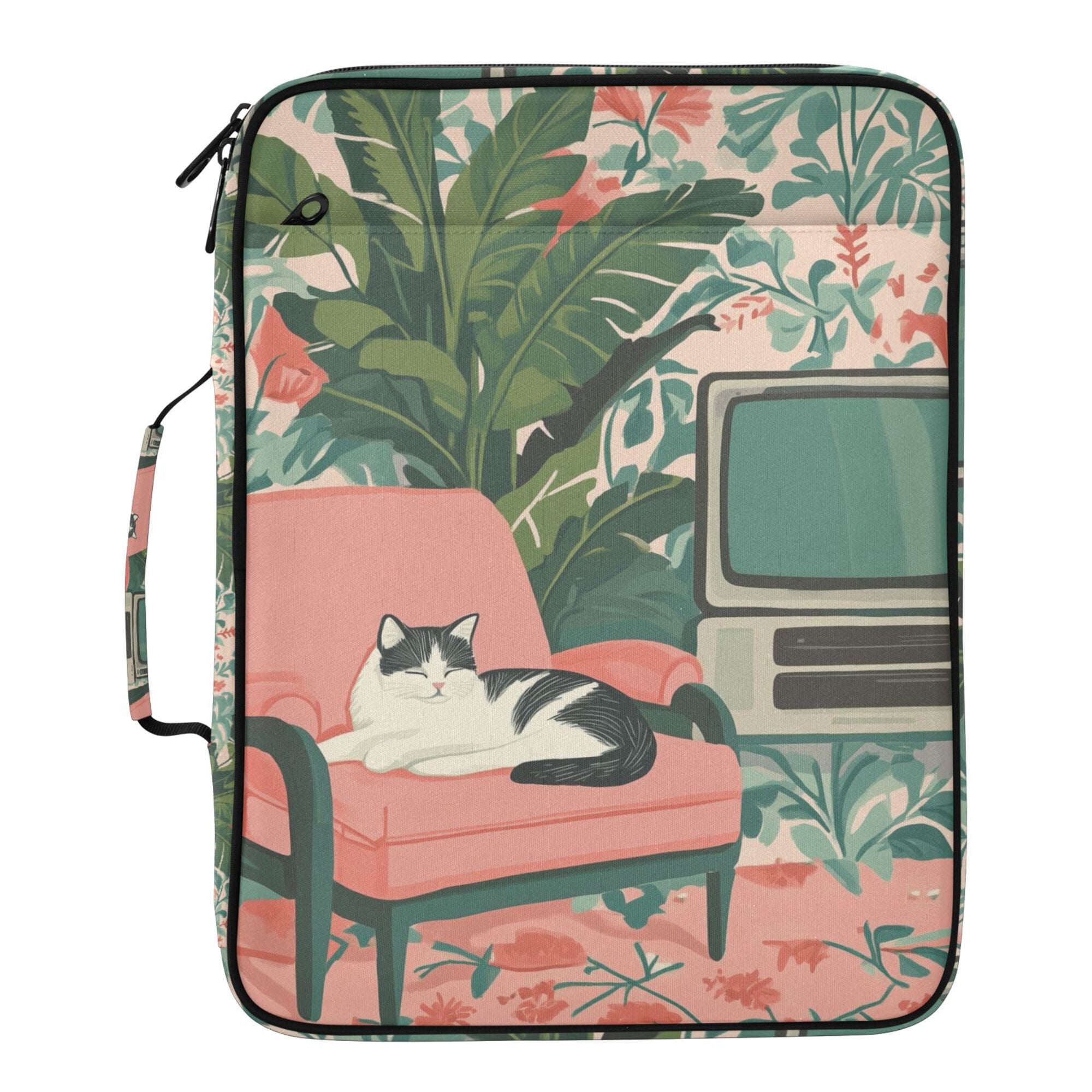 FORMRS Accordion File Folder A4 Size 7-Pocket Expanding Document Organizer Bag with 3 Ring Binder, Pink and White Cat