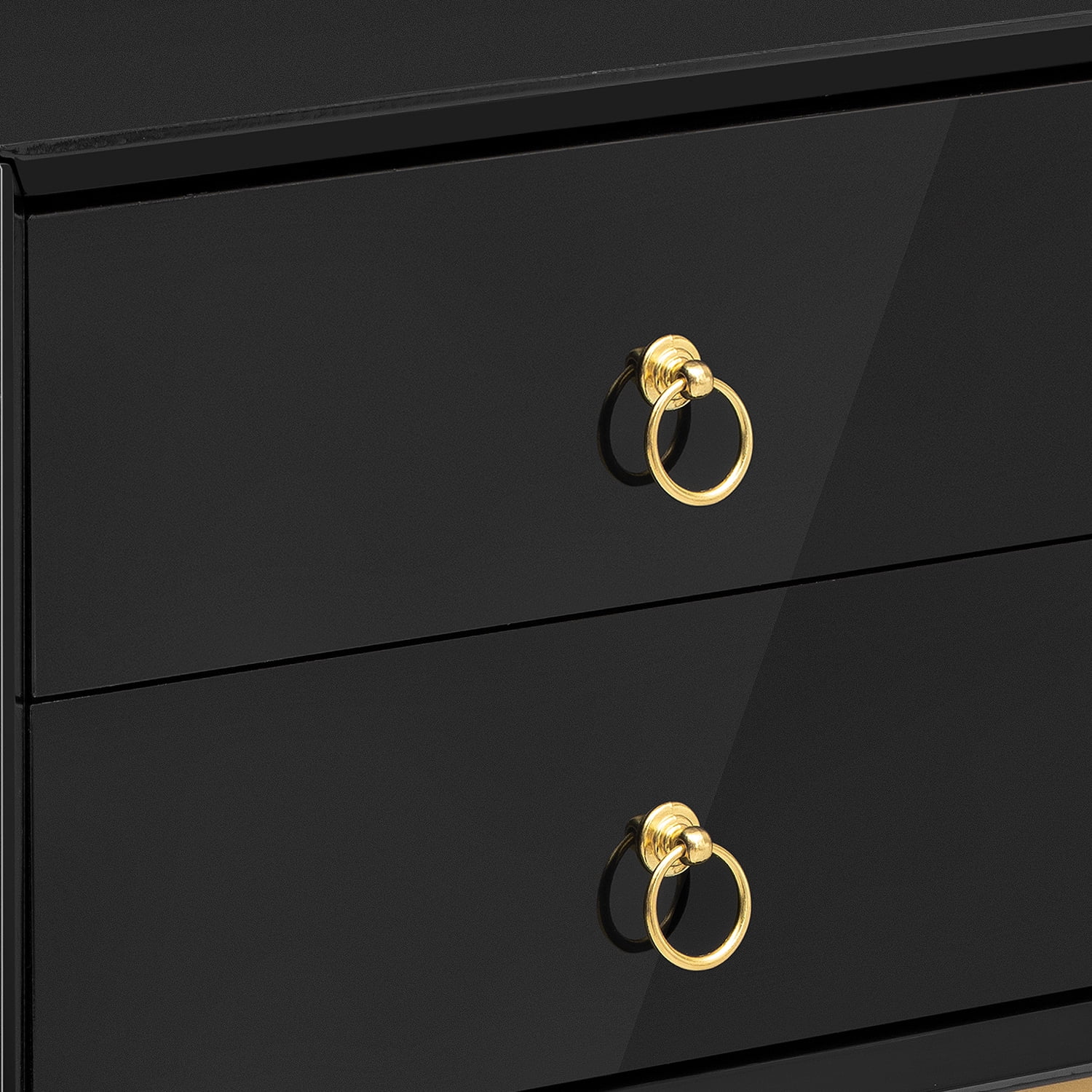 Kepooman Nightstand with 2 Drawers & Golden Handle, Storage Bedside Table, Black Kepooman Nightstand with 2 Drawers & Golden Handle, Storage Bedside Table, Black