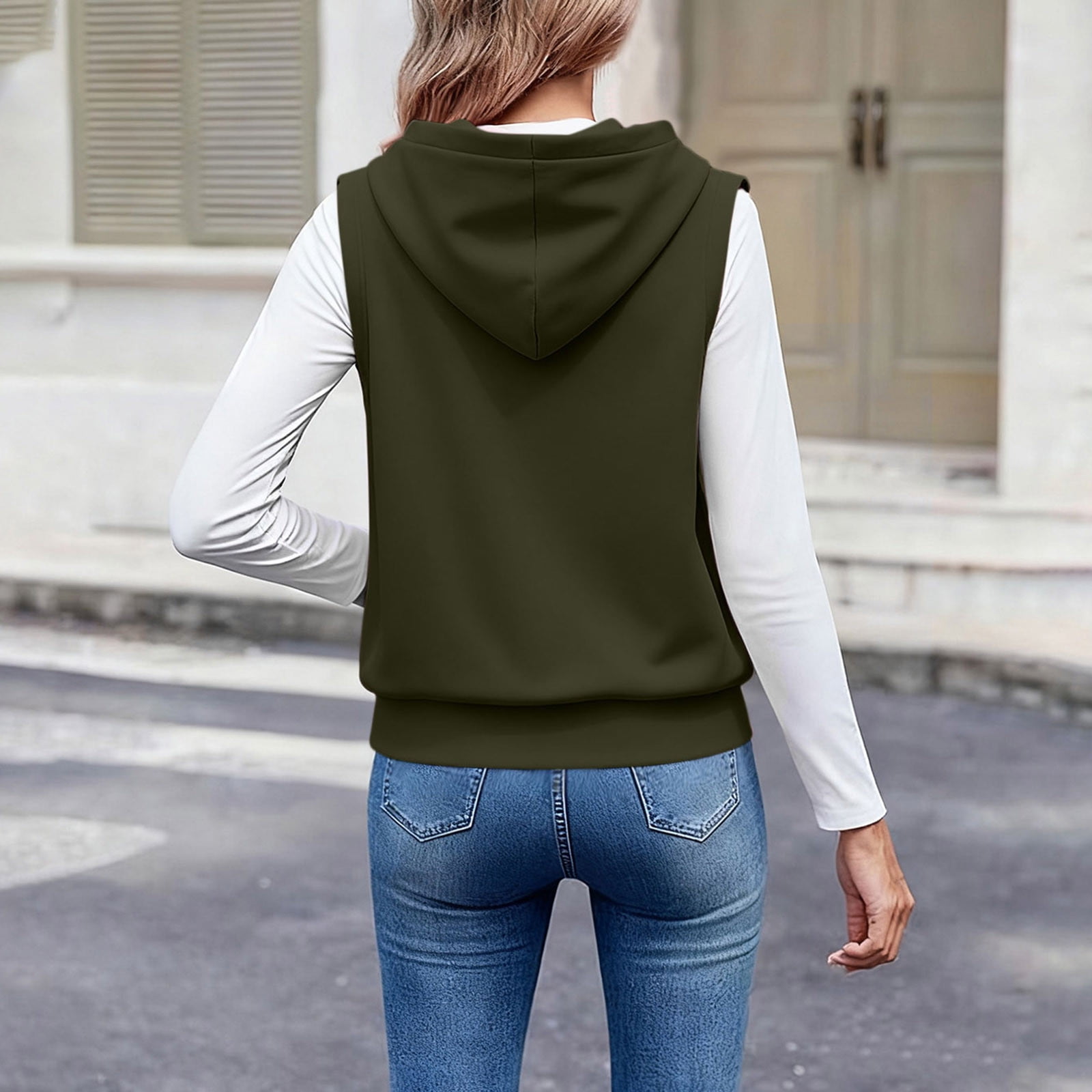 Womens Casual Sweatshirts Cotton Sleeveless Hooded Outerwear Vest with Pockets Sport Casual Full Zip Hoodie Jacket (5XL, Army Green)