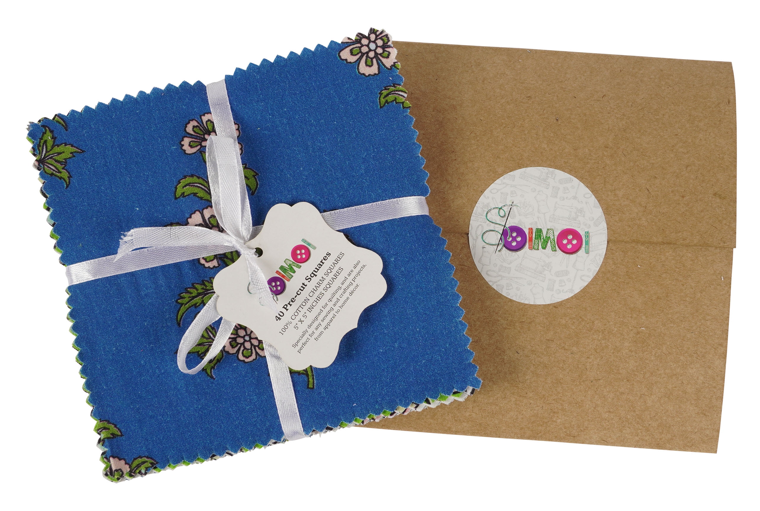 Soimoi Florals Print&nbsp;Precut 10-inch Cotton&nbsp;Fabric&nbsp;Quilting&nbsp;Squares&nbsp;Charm Pack DIY Patchwork Sewing Craft-Blue