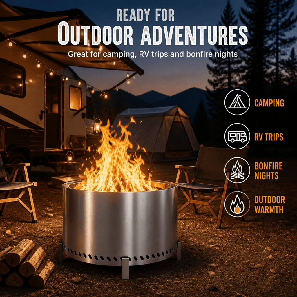 Eclaron 28inch Large Stainless Steel Smokeless Fire Pit Wood Burning Stove Outdoor Camping Patio Picnic