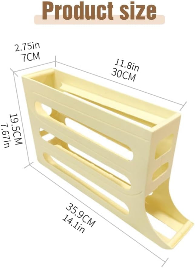 4 Tiers Egg Holder for Fridge Auto Rolling Fridge Egg Organizer Space-Saving Egg Dispenser Holder Large Capacity Eggs Dispenser Storage for Refrigerator Kichen Cabinet (Clear, 1pcs)