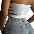 thumbnail image 2 of Women Tube Tops Solid Color Cutout Boat Neck Strapless Tank Tops Summer Backless Bandeau Shirts, 2 of 7