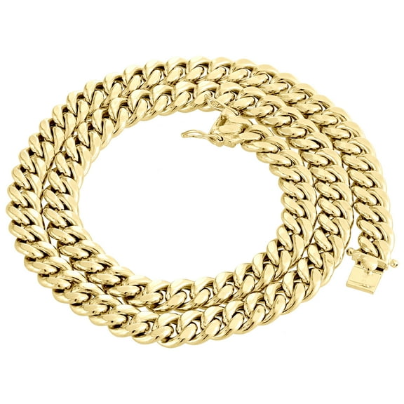 Mens 10K Yellow Gold Hollow Miami Cuban Link Chain 10.5mm Box Clasp 20 Inches