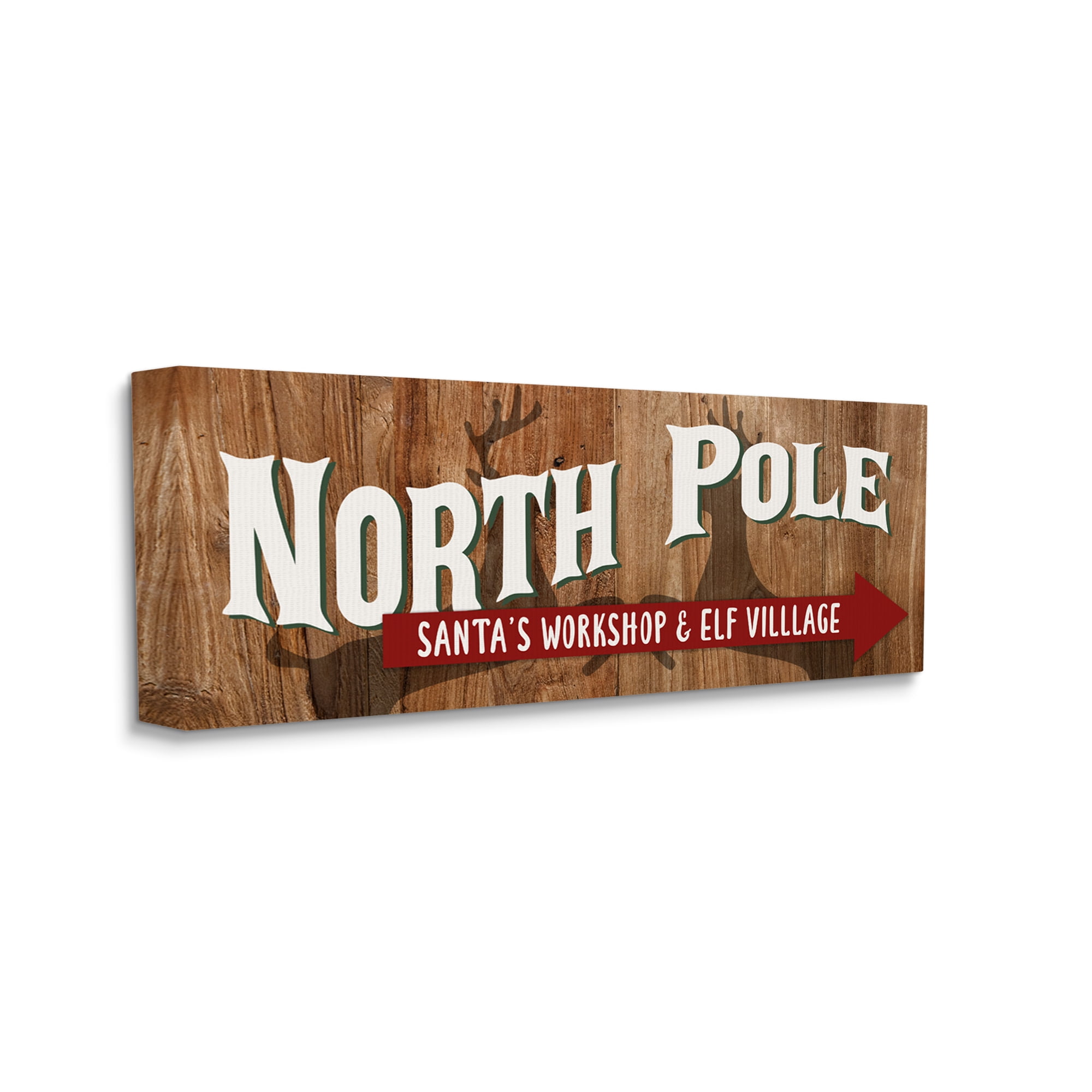 Stupell Industries Rustic North Pole with Arrow Holiday Painting Gallery Wrapped Canvas Art Print Wall Art, 30 x 13