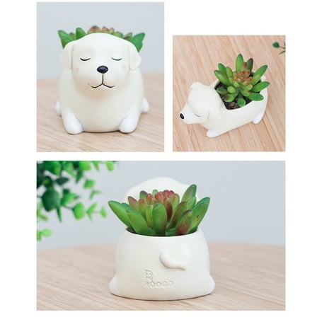 BESTOYARD Creative Dog Flower Pots Resin Succulent Planter White 1Pack Durable