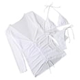 thumbnail image 4 of Conjunto de bikini para mujer Playa Elegante Traje de baño de 2 piezas Traje de baño Malla transparente Manga larga Outwear Blanco M, 4 of 6