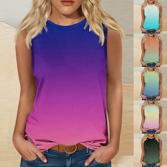 YHAJDS Tank Tops for Women Patterned Round Neck Sleeveless Casual Top