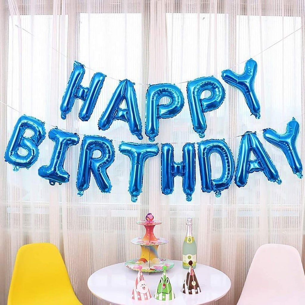 Self Inflating Happy Birthday Balloon Banner Bunting 16 inch Foil Blue Boy Dinosaur Party Decorations Girl Glitter Balloons