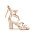 thumbnail image 3 of BLISSFUL STEP Women's Satin Lace Up Chunky High Heel Sandals Champagne 7, 3 of 8