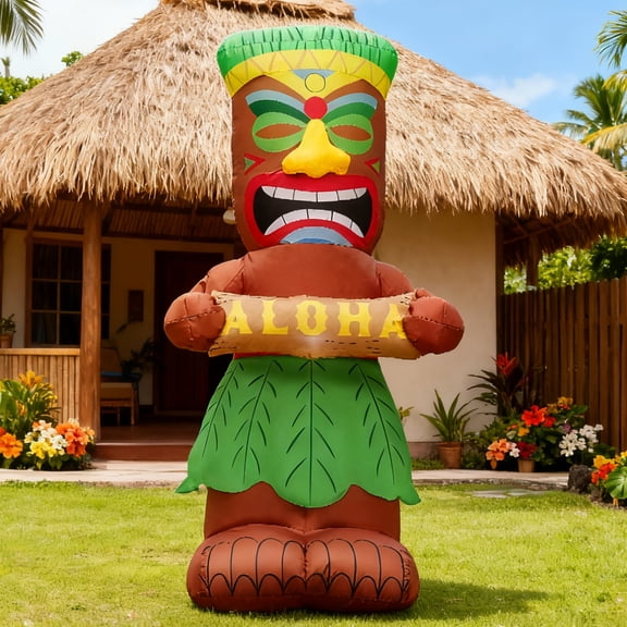 5FT Tiki Luau Inflatables, Tiki Hold Sign Board with Aloha, Blow up Party Beach Decor Hawaiian Party Giant Yard Decoration, Outdoor Built-in LED Lights Lawn Holiday Summer Tropical Outside