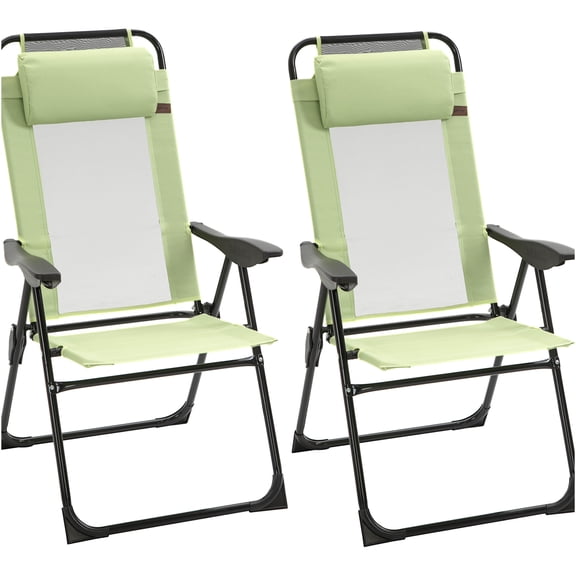JERFIT 2-Pack Adjustable Reclining Folding Chairs with Headrest, Lightweight Outdoor Lounge Patio Chairs for Garden, Lawn, Camping, Beach, Support 264 lbs, Green