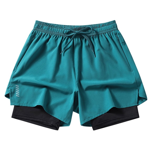 OGLCCG Men's 2 in 1 Running Shorts Summer Elastic Waist Gym Athletic Workout Shorts with Liner Stretch Ice Silk Running Joggers Shorts,XXXL,Light Blue