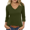 thumbnail image 3 of Loopsun Womens Fall Tops Plus Size, 3/4 Sleeve T Shirts for Women, Women's Casual Solid Quarter Sleeve V-neck Pullover Top Army Green, M, 3 of 5