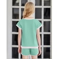 thumbnail image 4 of Arshiner Girls Summer Outfits 2 Piece Clothes Color Block Drop Shoulder Sleeve Top and Casual Short Sets Activewear, 4 of 5