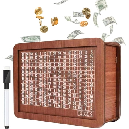 Wooden 10,000 Dollar Savings Box, Portable Cash Vault Piggy Bank for Adults Kids, Desktop Money Storage Gift