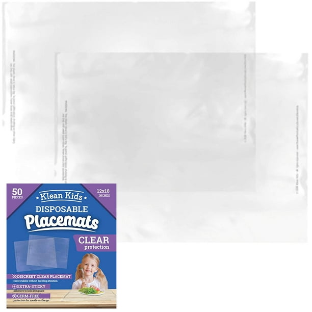 Clear Disposable Placemats (50 Pack) for Baby, Toddler, Kids and Adults Neat and Clean