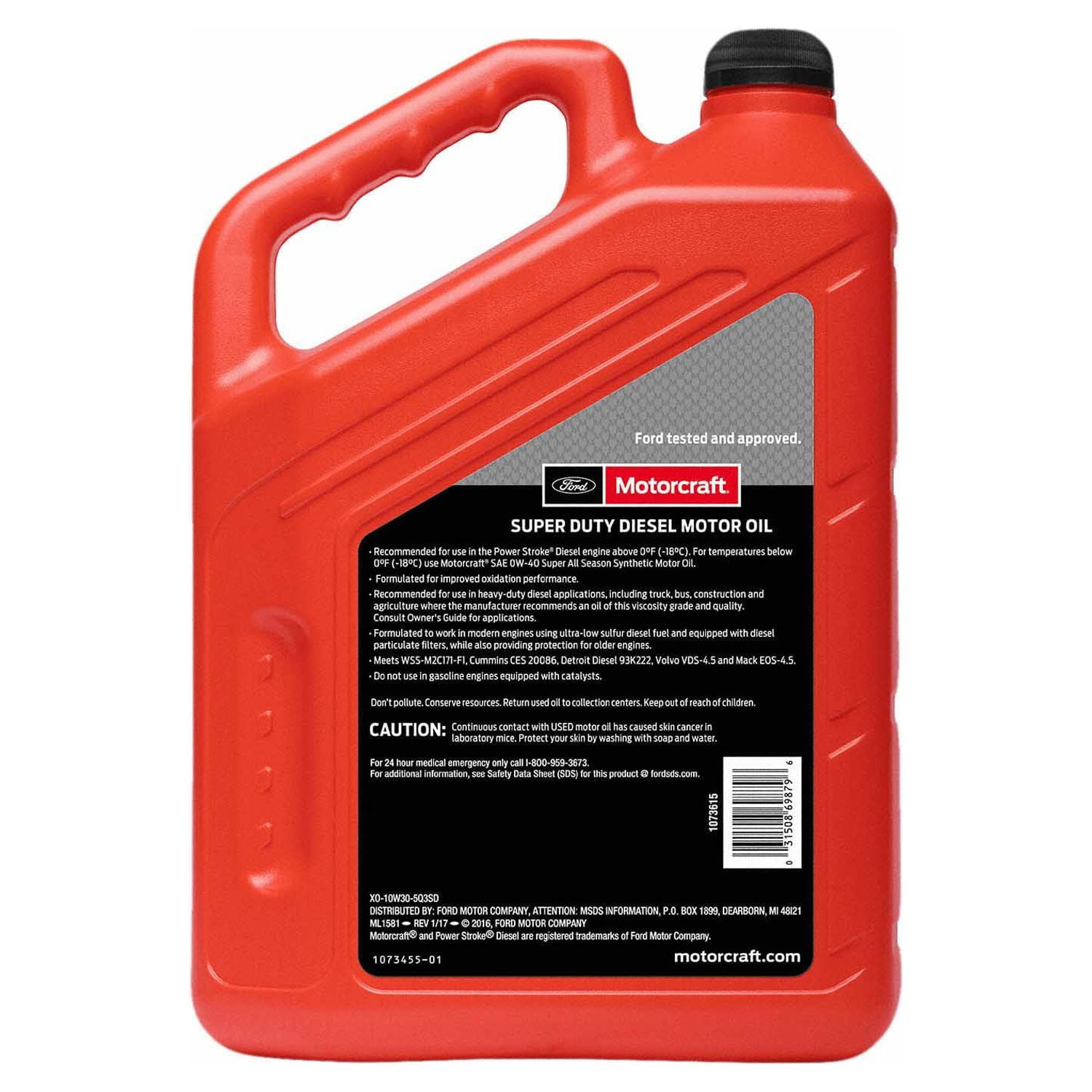 Motorcraft Super Duty Diesel Motor Oil, 10W-30 - A premium-quality motor oil specifically developed for Ford Motor Company vehicles, 5 quart jug, sold by each