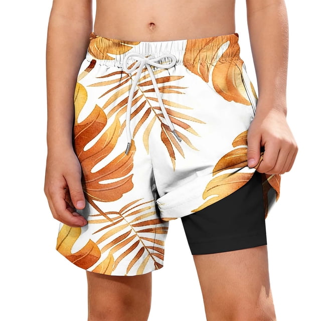Zpanxa Boys Polyester Shorts Print Pattern with Double Layer Pockets Elastic Waistband Beach Sports Shorts 7 Years