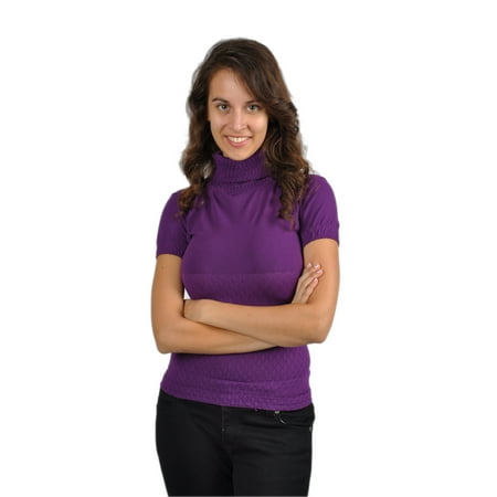 Women's Stretch Short Sleeve Turtleneck Blouse Top Shirt