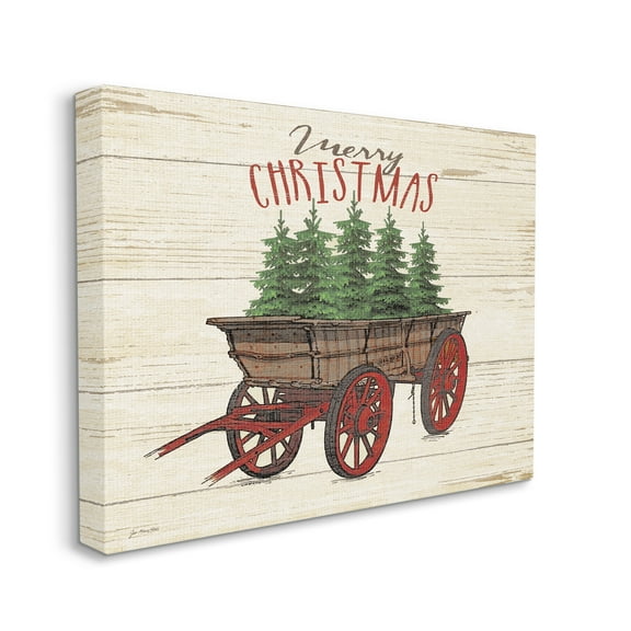 The Stupell Home Decor Collection Merry Christmas Tree Wagon Stretched Canvas Wall Art