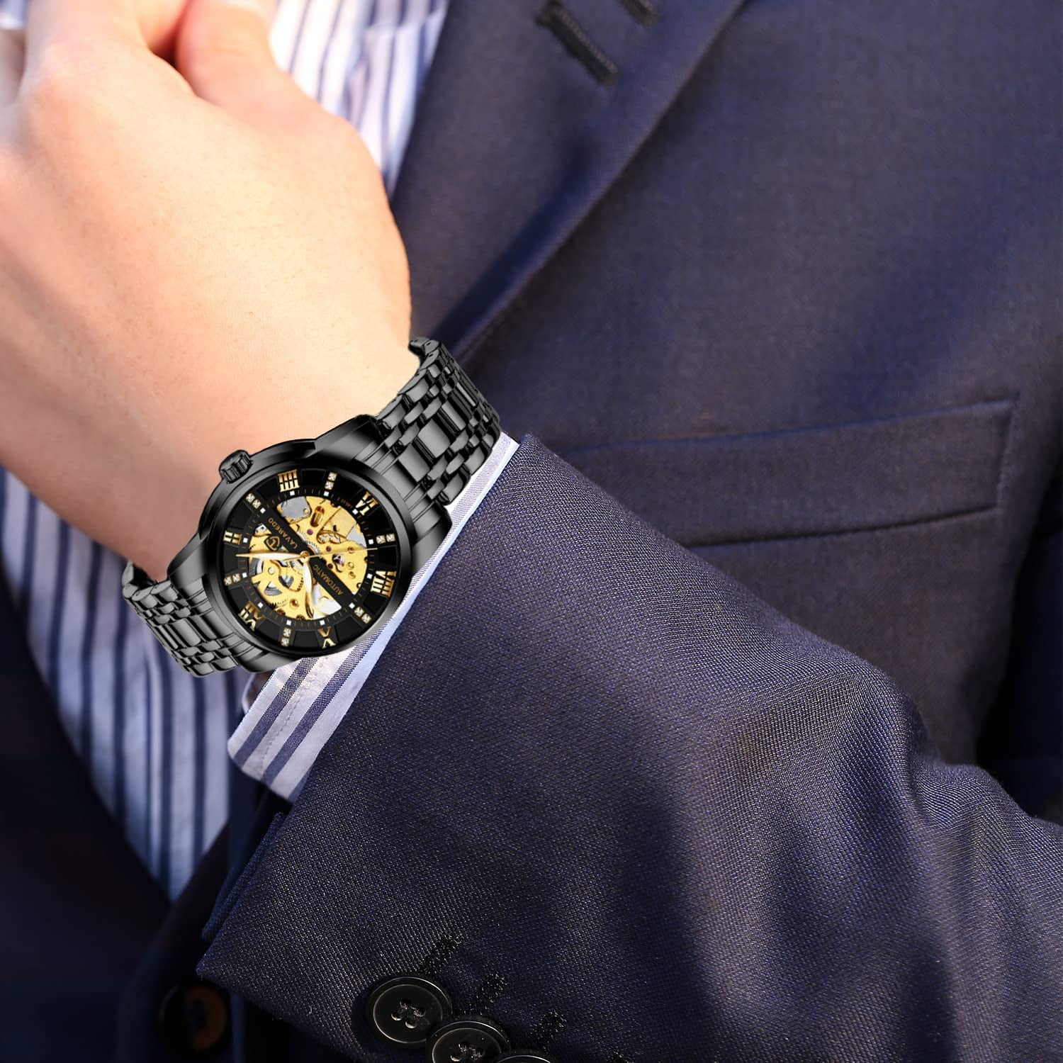 A ALPS Watches for man Automatic Mechanical Watches self Winding Man Watch with Stainless Steel Strap Business Watches Gift for Men