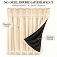 thumbnail image 2 of No-Drill Adhesive Blackout Curtains, Lace Double Layer Thermal Insulated Light-Filtering Drapes, Room Darkening Reusable for Bedroom Bay Window Living Room, Khaki, 2 of 7
