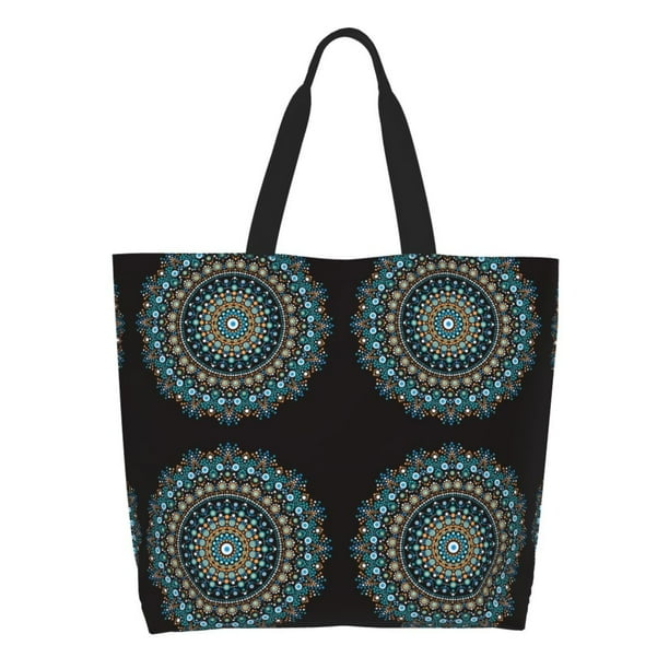 Fotbe Mandala Bolsa Tote Estética de Lona con Estampado para Mujer - Bolsa Reutilizable de Hombro Casual para Vacaciones, Compras, Trabajo y Gimnasio