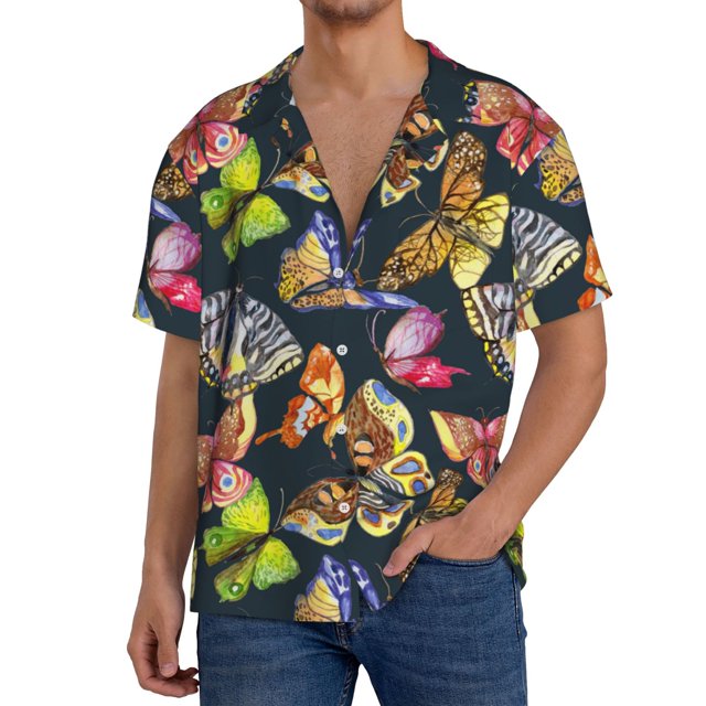 Fotbe Butterfly Wild Insect Camisa Estampada de Manga Corta para Hombre, Casual de Verano, Estilo Playero, Sin Arrugas-4X-Large