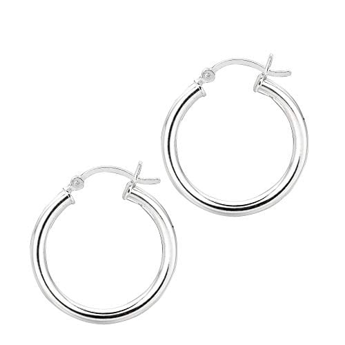 JewelStop 925 Sterling Silver Hoop Earrings - 20 mm (0.79 Inch.) X 3 mm (0.12 Inch.)
