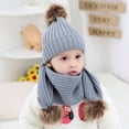 thumbnail image 2 of Odeerbi Winter Beanie for Boys Girls Knitted Beanie Cap Baby Toddler Kids Two-piece Set Solid Color Bib Hat Gray, 2 of 9