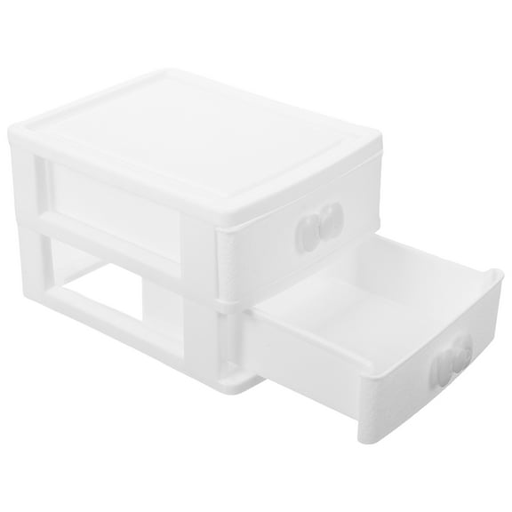 OUNONA  Plastic Desk Organizer Desktop Storage Drawers Collapsible Cubby Bin White