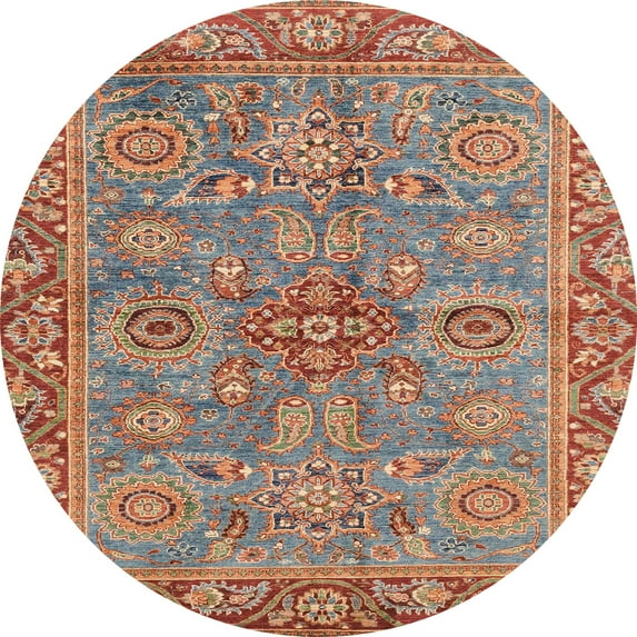 Ahgly Company Machine Washable Indoor Round Abstract Camel Brown Area Rugs, 4' Round