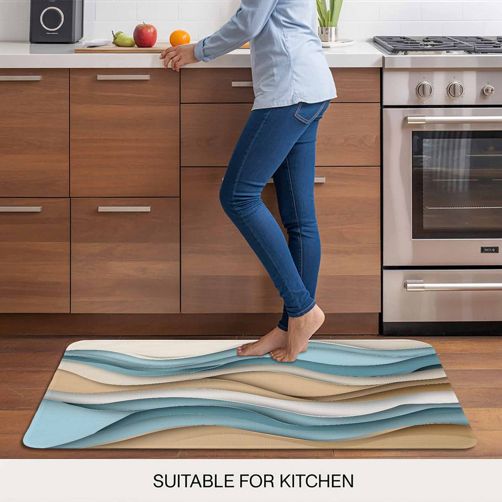 Teal Beige Ombre Doormat Outdoor Entrance 16"x24", Abstract Geometric Modern Moire Absorb Moisture Dirt Door Mats, Non-Slip Rubber Backing Floor Mats Indoor, Low-Profile Front Door Rugs