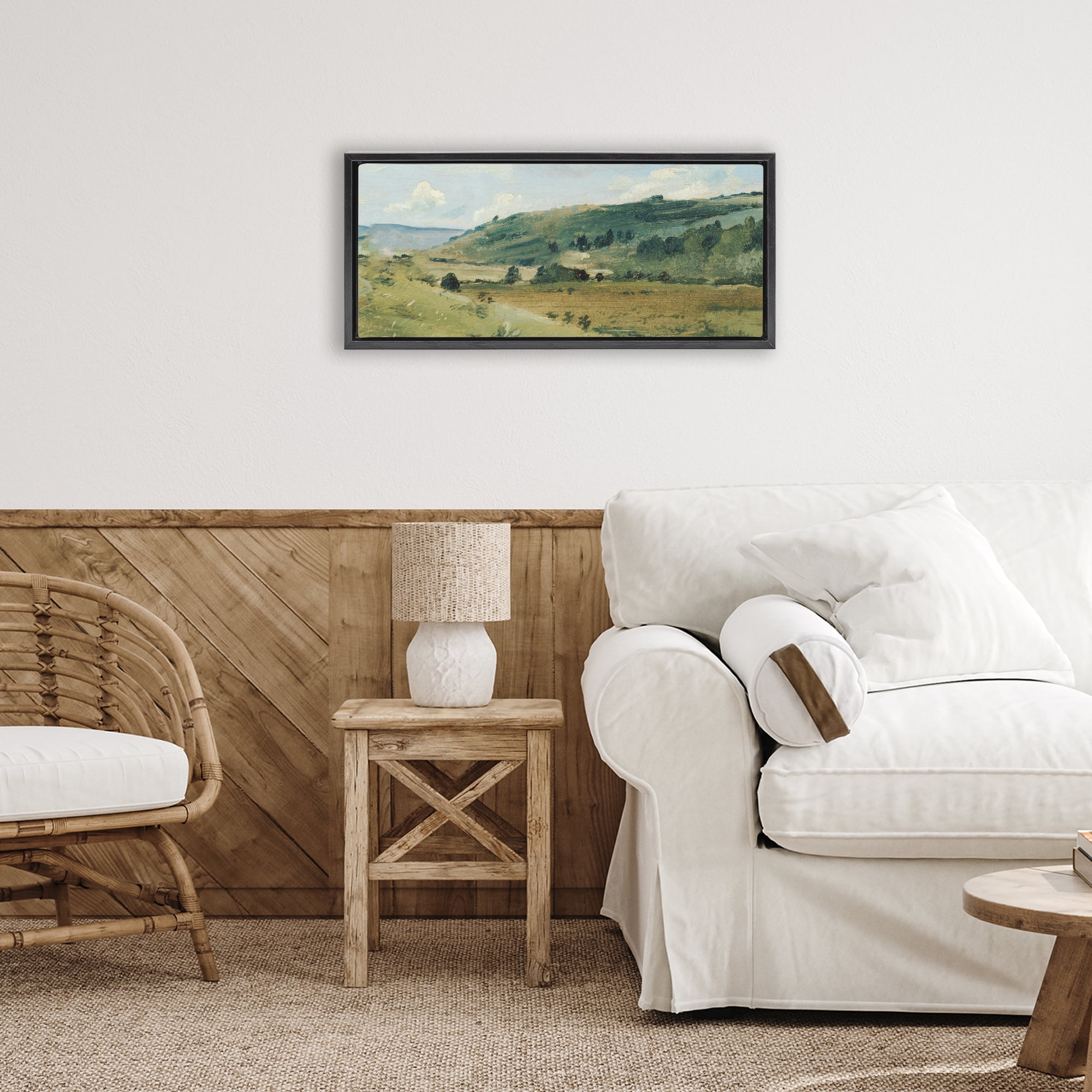 Stupell Industries Tree Dotted Countryside in Summer Black Framed Floater Canvas Wall Art, design by Lucille Price