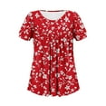 thumbnail image 7 of QUNYINEY Crew Neck Tee Shirts Womens Floral Puff Short Sleeve Casual Tops Loose Pullover Pleated Shirts, 7 of 7