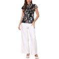 thumbnail image 2 of INSPIRE CHIC Satin Work Blouses for Women's Floral Vintage Cap Sleeve Business Casual Blouse L Gray Black, 2 of 5