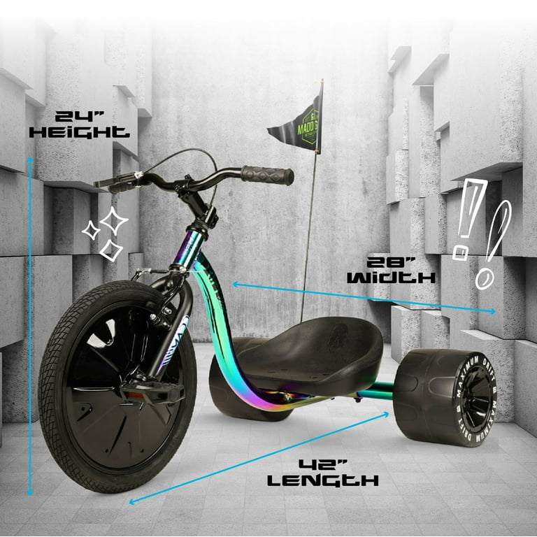 Free Shipping Madd Gear Drift Trike Strong Steel Frame Tricycle Adjustable Seat Black Green Machine for 5 Yrs Neochrome Walmart