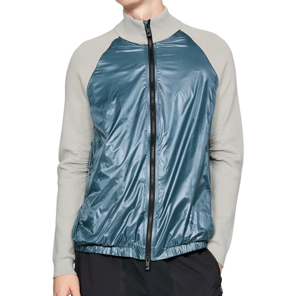 UAS Under Armour Mens Color Block Full Zip Mock Windbreaker (XLarge, Ghost Gray)