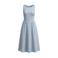 thumbnail image 6 of Gamivast Linen Wedding Guest Dresses for Women Flattering High Neck Sleeveless Midi Dress Striped Pattern Elegant Dresses Fitted Waist A-Line Party formal, 6 of 6