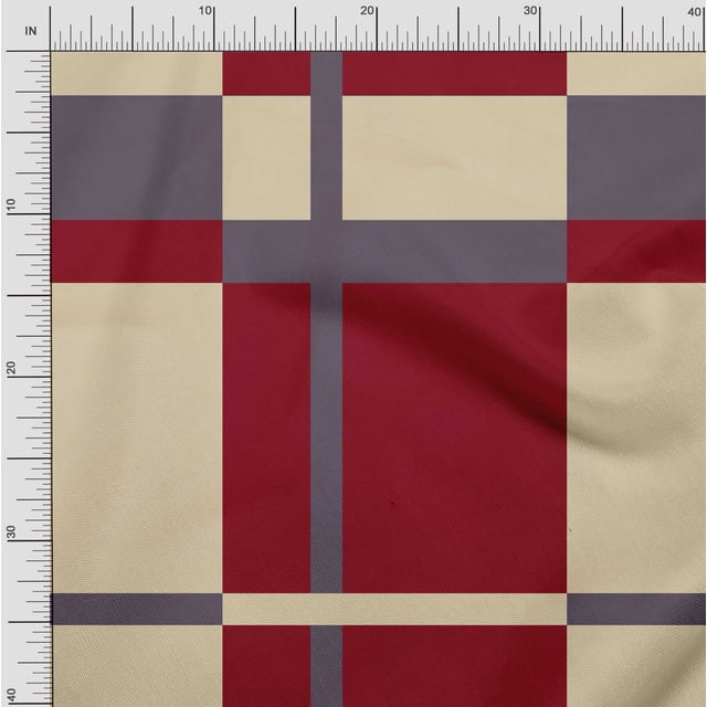 Soimoi Satin Silk Fabric Check Panel Printed Craft Fabric by The Yard 42 Inch Wide