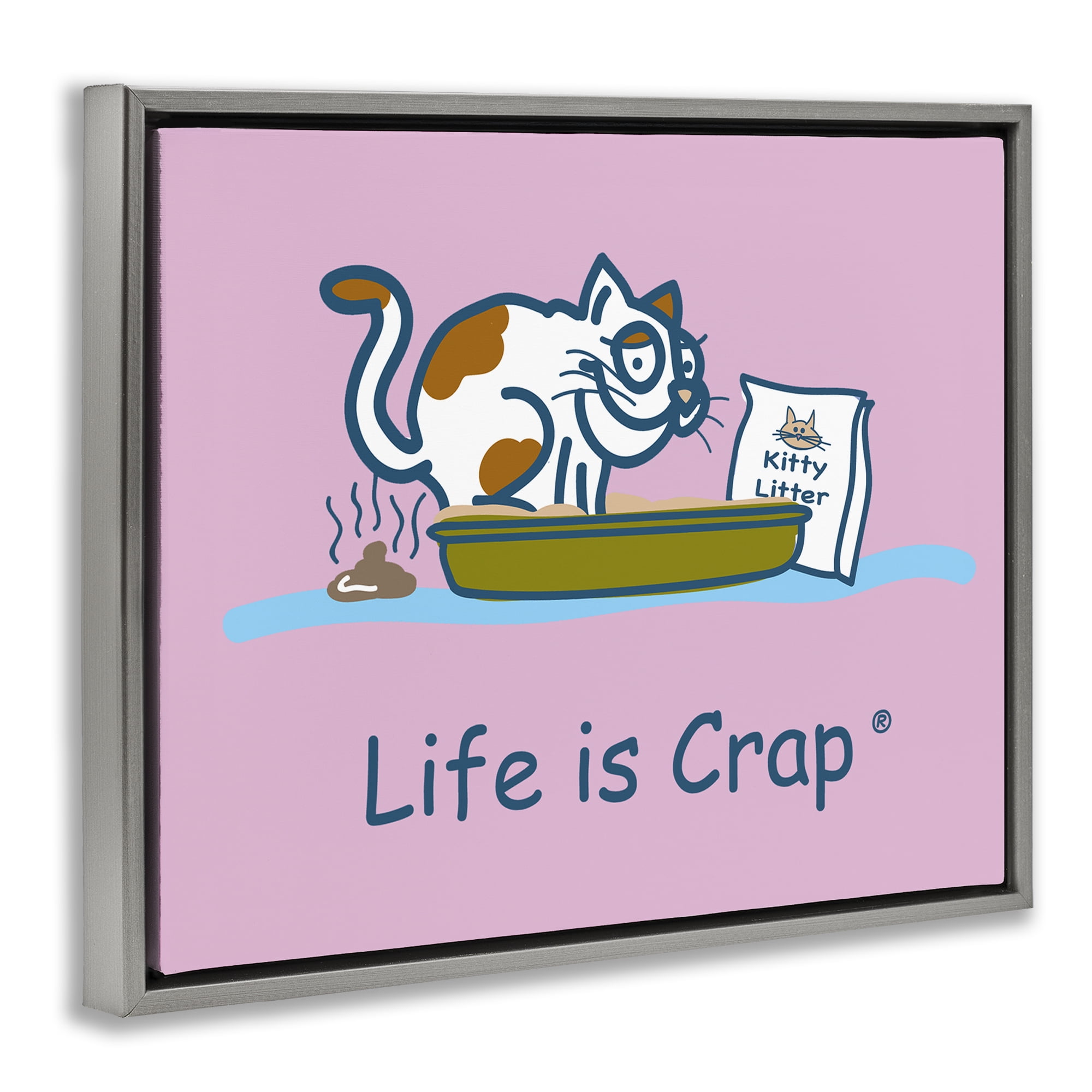 Stupell Industries Kitty Litter Funny Novelty & Humor Painting Gray Floater Framed Canvas Art Print Wall Art, 21 x 17
