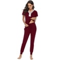 thumbnail image 5 of Purcoar Women's Short Sleeve Pajamas Set Lace Stitching Top + Trousers Suit, 5 of 9