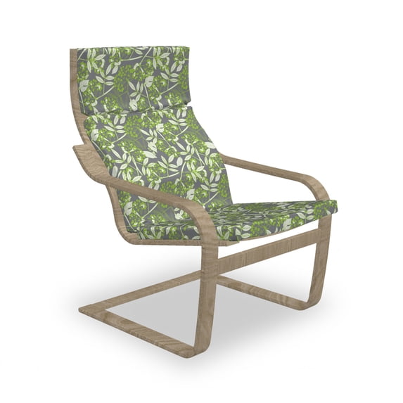 Vine Armchair Pad and Slipcover, Botany Pattern with Creeper Leaves and Blooming Berries on Branches, 1 Piece Soft Cushion Replacement with Removable Cover, Apple Green White, by Ambesonne