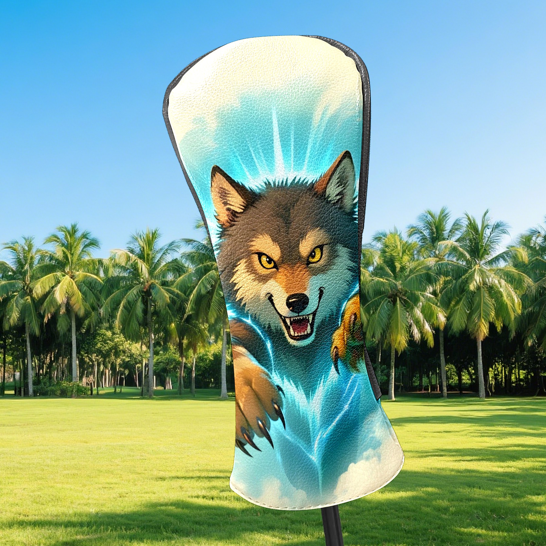 Golf Club Covers, Wolf Premium PU Leather Driver Hybrid Putter Head Covers with Velvet Lining, Waterproof Golf Gifts for Men Women