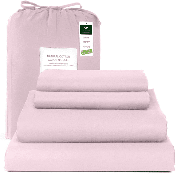 Lenzuola (Pink, King) 100% Natural Cotton 4 Piece Bed Sheets Set - Deep Pocket Sheets with Elastic All Around - Sateen Weave, Breathable & Cooling