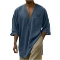 thumbnail image 2 of Ftwytp Chemise Tunique à Col en V pour Hommes en Coton Lin Décontractée pour Fête Plage Travail, 2 of 5