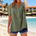 thumbnail image 4 of MORESEC Women V Neck 3/4 Sleeve Button Down Curved Hem Casual Basic Tshirt Vacation Fashion Clothes, Army Green XL, 4 of 9